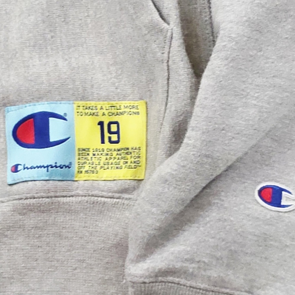 Champion Hoodie Mens L Gray Reverse Weave Chenille‎ Logo Pullover Fleece Casual - Picture 9 of 11